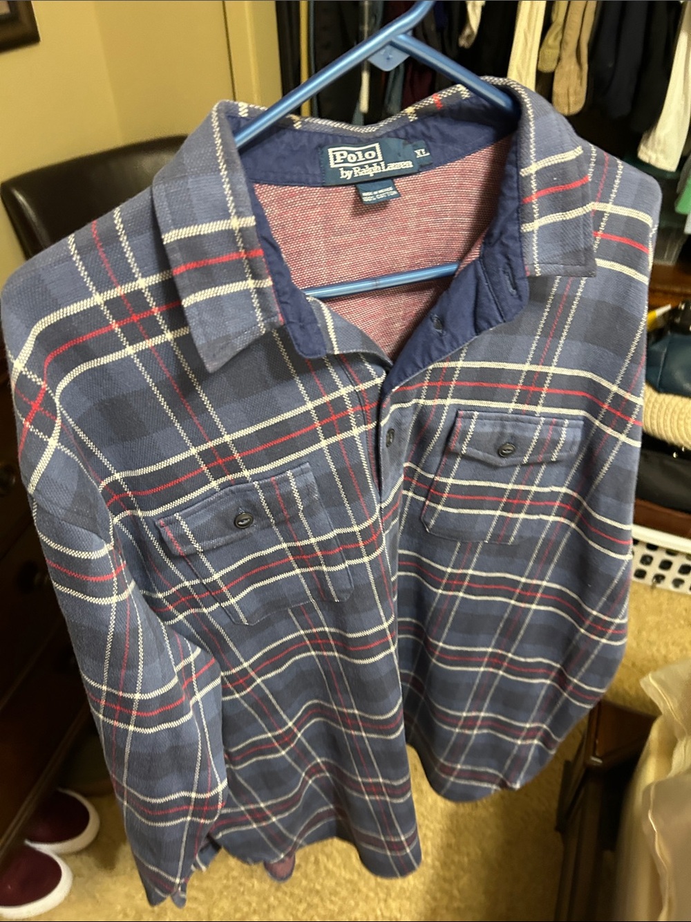 Polo by Ralph Lauren Navy and Red Plaid Button-Down Shirt